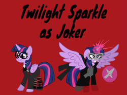 Size: 1105x824 | Tagged: safe, artist:joelleart13, twilight sparkle, alicorn, pony, g4, clothes, cosplay, costume, crossover, glasses, gloves, glowing, glowing horn, horn, joker (persona), mask, persona, persona 5, phantom thief, ren amamiya, school uniform, shoes, twilight sparkle (alicorn)