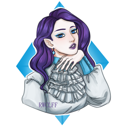 Size: 3000x3000 | Tagged: safe, artist:rowcliffe, rarity, human, g4, bedroom eyes, clothes, ear piercing, earring, elf ears, eyeshadow, female, high res, humanized, jewelry, lipstick, makeup, piercing, ruffled shirt, shirt, simple background, solo, white background