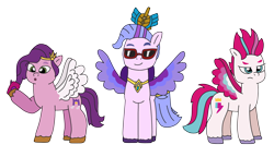 Size: 3264x1881 | Tagged: safe, artist:supahdonarudo, pipp petals, queen haven, zipp storm, pegasus, pony, g5, my little pony: a new generation, spoiler:my little pony: a new generation, adorapipp, adorazipp, crown, cute, female, jewelry, mother and child, mother and daughter, necklace, phone, regalia, royal sisters (g5), siblings, simple background, sisters, sunglasses, transparent background