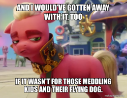 Size: 800x614 | Tagged: safe, edit, edited screencap, screencap, sprout cloverleaf, earth pony, pony, g5, my little pony: a new generation, 3d, caption, emperor sprout, image macro, makeameme.org, male, scooby-doo!, stallion, text