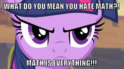 Size: 1066x600 | Tagged: safe, edit, edited screencap, editor:twi clown, screencap, twilight sparkle, alicorn, pony, g4, season 4, three's a crowd, angry, caption, close-up, discord's pendant, female, image macro, jewelry, mare, math, necklace, serious, serious face, text, twilight sparkle (alicorn), twilight sparkle is not amused, unamused