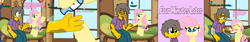 Size: 4096x690 | Tagged: safe, artist:haileykitty69, fluttershy, human, pegasus, pony, g4, g4.5, my little pony: pony life, crying, duo, eyes closed, female, fluttermour, fluttershy's cottage, male, pain, seymour skinner, sobbing, the simpsons