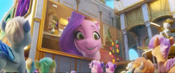 Size: 4577x1920 | Tagged: safe, screencap, pipp petals, pegasus, pony, g5, my little pony: a new generation, 3d, adorapipp, cute, female, male, mare, smiling, stallion, unnamed character, unnamed pony