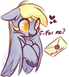 Size: 924x1034 | Tagged: safe, artist:drawtheuniverse, derpy hooves, pegasus, pony, g4, blushing, colored pupils, cute, daaaaaaaaaaaw, derpabetes, female, floppy ears, heart, lightly watermarked, mare, simple background, solo, super smash bros., unshorn fetlocks, watermark, white background