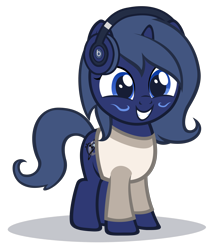Size: 2740x3280 | Tagged: safe, artist:strategypony, oc, oc only, oc:midnight music, pony, unicorn, beats by dr dre, clothes, female, filly, headphones, high res, horn, listening, music, simple background, sweater, transparent background, unicorn oc
