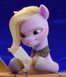 Size: 612x716 | Tagged: safe, screencap, dazzle feather, pegasus, pony, g5, my little pony: a new generation, spoiler:my little pony: a new generation, 3d, cropped, female, frown, gritted teeth, hoof hold, mare, reading, solo, unshorn fetlocks
