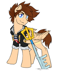 Size: 1542x1893 | Tagged: safe, artist:not-ordinary-pony, pony, fanfic:kingdom hearts of harmony, clothes, commission, disney, keyblade, kingdom hearts, kingdom hearts of harmony, ponified, simple background, solo, sora, transparent background