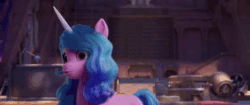 Size: 1280x536 | Tagged: safe, edit, edited screencap, screencap, izzy moonbow, sugar moonlight, pony, g5, my little pony: a new generation, spoiler:my little pony: a new generation, 3d, animated, oh yeah, sound, webm, yello
