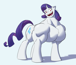 Size: 2643x2237 | Tagged: source needed, safe, artist:pandatarius, rarity, pony, unicorn, g5, my little pony: a new generation, spoiler:my little pony: a new generation, evil rarity, female, fetish, high res, muscle fetish, muscles, muscular female, overdeveloped muscles, pecs, possessed, red eyes, ripped rarity, sharp teeth, solo, sproutity, teeth