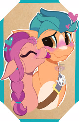 Size: 1316x2032 | Tagged: source needed, safe, artist:fluffdragonart, hitch trailblazer, sunny starscout, earth pony, pony, g5, my little pony: a new generation, face licking, female, licking, male, mare, ship:starblazer, shipping, stallion, straight