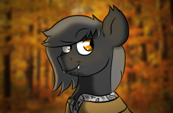 Size: 1024x670 | Tagged: safe, artist:tranzmuteproductions, oc, oc only, oc:tranzmute, bat pony, pony, bat pony oc, bust, male, outdoors, smiling, smirk, solo, stallion