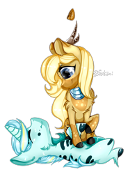Size: 2633x3346 | Tagged: safe, artist:fantisai, oc, oc only, deer, pony, unicorn, antlers, clothes, deer oc, duo, high res, horn, lying down, on back, scarf, simple background, smiling, transparent background, unicorn oc