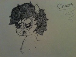 Size: 2048x1536 | Tagged: safe, artist:zombietator, oc, oc only, oc:chaos, earth pony, pony, :p, bust, earth pony oc, lineart, stippling, tongue out, traditional art