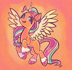 Size: 2048x1986 | Tagged: safe, artist:sophie scruggs, sunny starscout, alicorn, pony, g5, my little pony: a new generation, alicornified, artificial wings, augmented, female, horn, magic, magic horn, magic wings, mare, race swap, solo, sunnycorn, wings