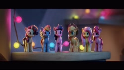 Size: 3840x2160 | Tagged: safe, screencap, applejack, fluttershy, pinkie pie, rainbow dash, rarity, twilight sparkle, alicorn, earth pony, pegasus, pony, unicorn, g5, my little pony: a new generation, spoiler:my little pony: a new generation, 3d, figurine, high res, mane six, twilight sparkle (alicorn)