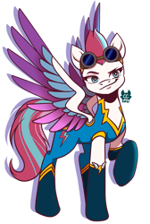 Size: 1024x1526 | Tagged: safe, artist:cckittycreative, zipp storm, pegasus, pony, g5, my little pony: a new generation, spoiler:my little pony: a new generation, clothes, goggles, simple background, solo, spoilers in description, transparent background, uniform, wonderbolts uniform