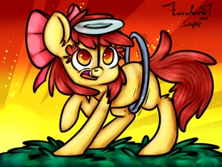 Size: 2560x1920 | Tagged: safe, artist:yukomaussi, apple bloom, earth pony, pony, g4, female, filly, loop-de-hoop, plate, solo