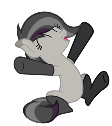 Size: 1600x1800 | Tagged: safe, artist:ponkus, oc, oc:rocky karst, earth pony, kirin, pony, clothes, cute, cute little fangs, eyes closed, fangs, female, half-breed, happy, mare, open mouth, simple background, socks, solo, transparent background