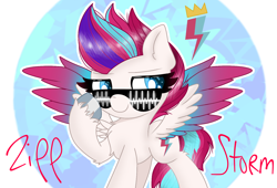 Size: 2000x1360 | Tagged: safe, artist:jadebreeze115, zipp storm, pegasus, pony, g5, my little pony: a new generation, spoiler:my little pony: a new generation, blue eyes, colored wings, female, glasses, gradient wings, mare, solo, unshorn fetlocks, wings