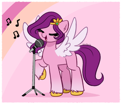 Size: 4488x3861 | Tagged: safe, artist:kittyrosie, pipp petals, pegasus, pony, g5, my little pony: a new generation, spoiler:my little pony: a new generation, adorapipp, cute, eyes closed, female, mare, microphone, open mouth, raised hoof, singing, solo, spread wings, unshorn fetlocks, wings
