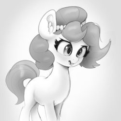 Size: 2272x2268 | Tagged: safe, artist:xbi, oc, oc only, oc:brownie bun, earth pony, pony, female, gradient background, grayscale, high res, mare, monochrome, simple background, solo