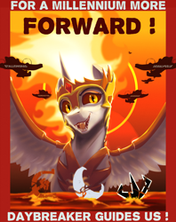 Size: 2998x3781 | Tagged: source needed, safe, artist:tofuslied-, daybreaker, pony, equestria at war mod, g4, high res, plane, poster, propaganda, solo