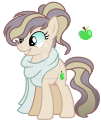 Size: 1280x1555 | Tagged: safe, artist:princess-kitsune-tsu, oc, oc only, earth pony, pony, clothes, female, magical lesbian spawn, mare, offspring, parent:applejack, parent:rarity, parents:rarijack, scarf, simple background, solo, transparent background