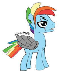 Size: 680x792 | Tagged: safe, artist:scootaloormayfly, rainbow dash, pegasus, pony, g4, alternate universe, colored, digital art, rainbow blitz, robotic wing, rule 63, simple background, solo, transparent background