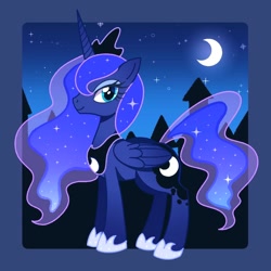 Size: 1024x1024 | Tagged: safe, artist:yukiha_321, princess luna, alicorn, pony, g4, crescent moon, female, mare, moon, night, profile, solo, stars