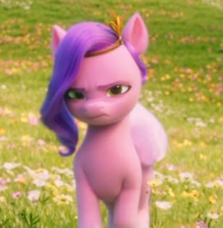 Size: 632x645 | Tagged: safe, screencap, pipp petals, pegasus, pony, g5, my little pony: a new generation, spoiler:my little pony: a new generation, 3d, angry, cropped, cute, female, frown, jewelry, madorable, mare, pipp petals is not amused, solo, tiara