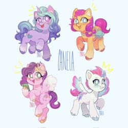 Size: 2048x2048 | Tagged: safe, artist:canela_qq1, izzy moonbow, pipp petals, sunny starscout, zipp storm, earth pony, pegasus, pony, unicorn, g5, my little pony: a new generation, spoiler:my little pony: a new generation, adorapipp, adorazipp, chibi, cute, high res, izzybetes, royal sisters (g5), siblings, sisters, sunnybetes
