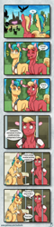 Size: 590x2465 | Tagged: safe, artist:inuhoshi-to-darkpen, hitch trailblazer, sprout cloverleaf, earth pony, pegasus, pony, unicorn, g5, my little pony: a new generation, spoiler:my little pony: a new generation, alternate ending, chest fluff, comic, cross-popping veins, ear fluff, eyes closed, glowing, glowing horn, horn, jail, karma, male, open mouth, prison, reality ensues, speech bubble, stallion, sweat, sweatdrops, unamused