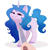 Size: 2563x2550 | Tagged: safe, artist:ecoelus, izzy moonbow, human, pony, unicorn, g5, my little pony: a new generation, blue mane, female, high res, horn, knife, knife cat, lidded eyes, long mane, mare, meme, offscreen character, ponified meme, pov, shadow, simple background, smiling, white background