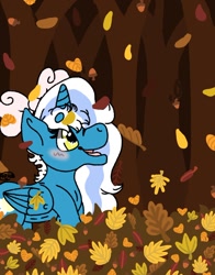 Size: 1236x1577 | Tagged: safe, artist:aqua4wings, oc, oc only, oc:fleurbelle, alicorn, pony, adorabelle, alicorn oc, autumn, blushing, bow, cute, female, hair bow, horn, leaf, leaves, mare, ocbetes, solo, tree, wingding eyes, wings, yellow eyes