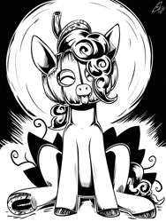 Size: 900x1200 | Tagged: safe, artist:lexx2dot0, pinkie pie, earth pony, pony, g4, :p, black and white, grayscale, horseshoes, monochrome, pumpkin, solo, tongue out