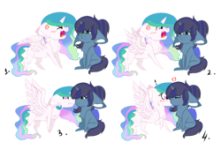 Size: 1024x697 | Tagged: safe, artist:dashkatortik12222222, artist:savannah-london, princess celestia, oc, oc:savannah, oc:savannah london, alicorn, pony, unicorn, g4, angry, argument, artificial wings, augmented, base used, blushing, boop, canon x oc, chest fluff, cute, cutelestia, ethereal mane, exclamation point, female, fight, floppy ears, fluffy, heart, kissing, lesbian, madorable, magic, magic wings, mare, missing accessory, noseboop, raised hoof, raised leg, savannahlestia, shipping, simple background, sitting, spread wings, surprised, transparent background, unamused, wavy mane, wings