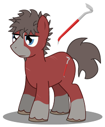 Size: 1000x1200 | Tagged: safe, artist:warren peace, oc, oc only, oc:crowbar, earth pony, pony, ashes town, fallout equestria, coat markings, cutie mark, male, scar, scarred, shadow, simple background, socks (coat markings), solo, stallion, transparent background