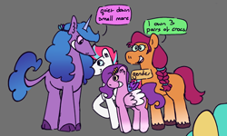 Size: 1084x652 | Tagged: safe, artist:tezzbot, hitch trailblazer, izzy moonbow, pipp petals, sunny starscout, zipp storm, earth pony, pegasus, pony, g5, my little pony: a new generation, dialogue, mane five, meme, simple background