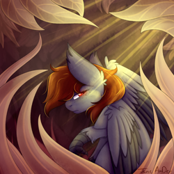 Size: 3500x3500 | Tagged: safe, artist:jane-ander, oc, oc only, oc:asperitas, hippogriff, crepuscular rays, freckles, high res, solo