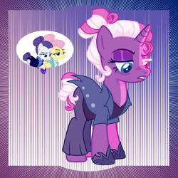 Size: 2000x2000 | Tagged: safe, artist:keeka-snake, fluttershy, rarity, oc, pony, unicorn, g4, alternate hairstyle, alternate timeline, clothes, female, high res, magical lesbian spawn, mare, night maid rarity, nightmare takeover timeline, offspring, parent:fluttershy, parent:rarity, parents:flarity, severeshy