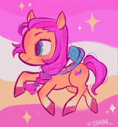 Size: 1856x1993 | Tagged: safe, artist:otakah_, sunny starscout, earth pony, pony, g5, my little pony: a new generation, spoiler:my little pony: a new generation, bag, braid, chibi, colored hooves, eyebrows, female, floating, lesbian pride flag, pin, pins, pride, pride flag, shoulder bag, solo, unshorn fetlocks