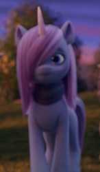 Size: 245x420 | Tagged: safe, screencap, smokey cobalt, pony, unicorn, g5, my little pony: a new generation, 3d, cropped, female, hair over one eye, mare, solo