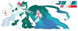 Size: 1288x513 | Tagged: safe, artist:inspiredpixels, oc, oc only, original species, pony, adoptable, curved horn, fangs, female, horn, mare, reference sheet, simple background, solo, transparent background