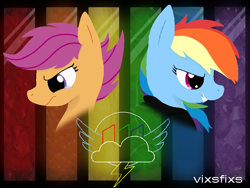 Size: 800x600 | Tagged: safe, artist:vixsfixs, rainbow dash, scootaloo, pegasus, pony, fanfic:rainbow factory, g4, crying, duo, duo female, face, fanfic art, female, filly, mare, tears of anger, wallpaper