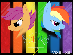 Size: 800x600 | Tagged: safe, alternate version, artist:vixsfixs, rainbow dash, scootaloo, pegasus, pony, fanfic:rainbow factory, g4, crying, duo, duo female, face, fanfic art, female, filly, mare, tears of anger, wallpaper