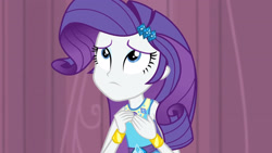 Size: 3410x1920 | Tagged: safe, screencap, rarity, equestria girls, g4, my little pony equestria girls: better together, stressed in show, bracelet, clothes, cutie mark, cutie mark on clothes, female, geode of shielding, hairpin, jewelry, magical geodes, rarity peplum dress, solo
