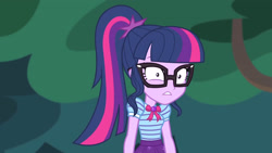 Size: 3410x1920 | Tagged: safe, screencap, sci-twi, twilight sparkle, equestria girls, g4, my little pony equestria girls: better together, stressed in show, stressed in show: fluttershy, bowtie, female, geode of telekinesis, glasses, jewelry, magical geodes, necklace, ponytail, shrunken pupils, solo