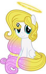 Size: 4000x6461 | Tagged: safe, artist:melisareb, oc, oc only, oc:angel light, angel, angel pony, original species, pegasus, pony, absurd resolution, female, gradient mane, gradient tail, halo, mare, simple background, sitting, solo, transparent background, two toned wings, vector, wings