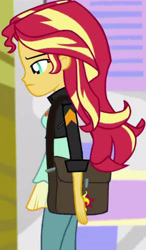 Size: 1920x3281 | Tagged: safe, screencap, sunset shimmer, equestria girls, equestria girls specials, g4, my little pony equestria girls: mirror magic, bag, clothes, cropped, female, geode of empathy, jacket, jewelry, leather, leather jacket, magical geodes, necklace, solo
