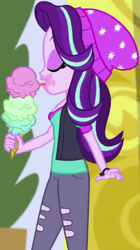 Size: 1920x3418 | Tagged: safe, screencap, starlight glimmer, equestria girls, equestria girls specials, g4, my little pony equestria girls: mirror magic, cropped, eyes closed, female, food, hat, ice cream, ice cream cone, open mouth, solo, that human sure does love ice cream, that pony sure does love ice cream, tongue out